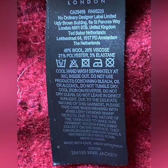 Ted Baker Red V-Neck Sweater - Size 4 US / 1 UK - Picture 6 of 15